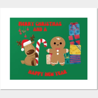 Gingerbread man and reindeer Christmas Posters and Art